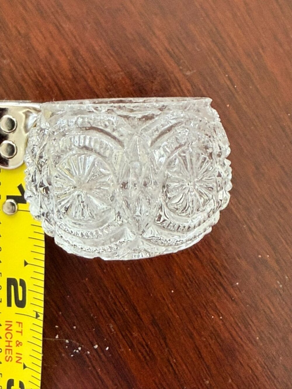 Vintage Pressed Glass Salt Bowl With Intricate Floral Pattern 2 Inches Wide 1.5